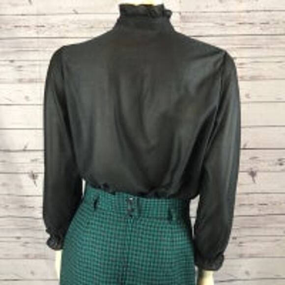 American Vintage Pretty Tops black lace & frilled blouse high neck size medium - Picture 8 of 12
